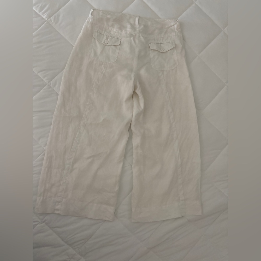 Linen White Wide-Leg Cropped Pants. Beautiful Seams. Lined.